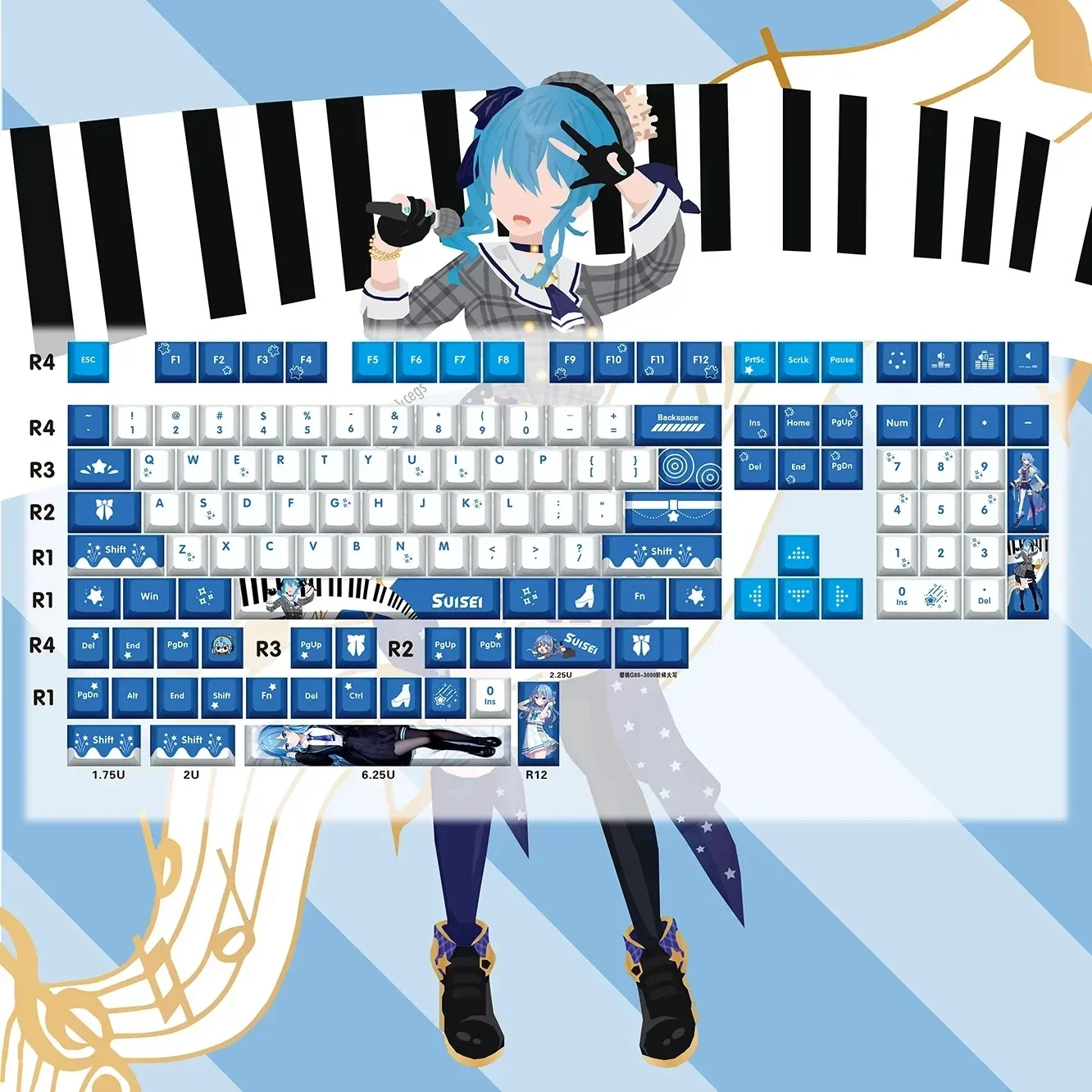 

Колпачки для клавиш Vtuber Hololive Hoshimati Suisei, набор ключей 1330, колпачки для клавиш PBT DYE SUB Cherry MX Axis Switch, колпачки для механической клавиатуры