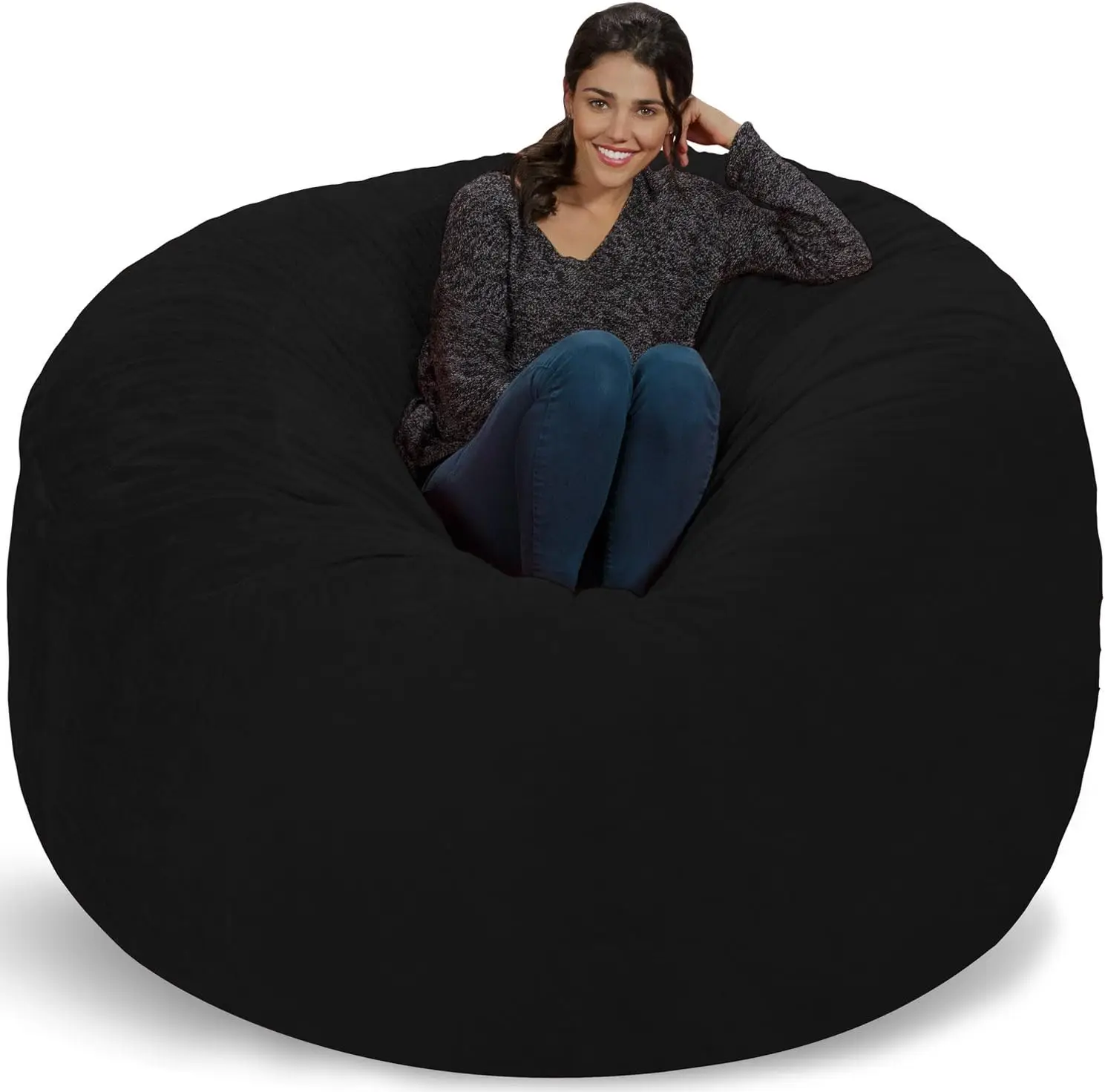 

Bag Chair: Giant 6' Memory Foam Furniture Bean Bag - Big Sofa with Soft Micro Fiber Cover, Black Furry