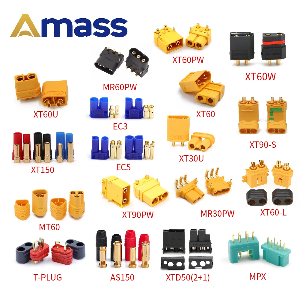 AMASS 10 pairs  XT60 XT90 XT60H XT60L XT60U XT30U XT30PB XT90S T  AS150 XT150 MT30 MT60 MR30 MPX spina per batteria Lipo