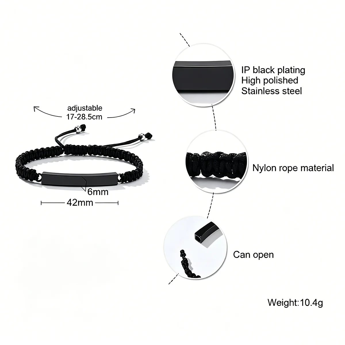Gebogenes Armband aus Edelstahl mit Flechtmuster - Verstellbarer Urnen-Schmuck für Asche – Detail 1