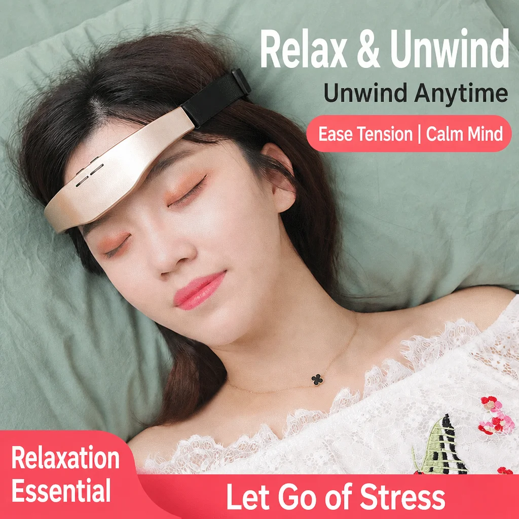 Magnetic Head Massager Sleep Relaxation Headband USB 2 Levels, Portable Head Massage Device for Stress Relief