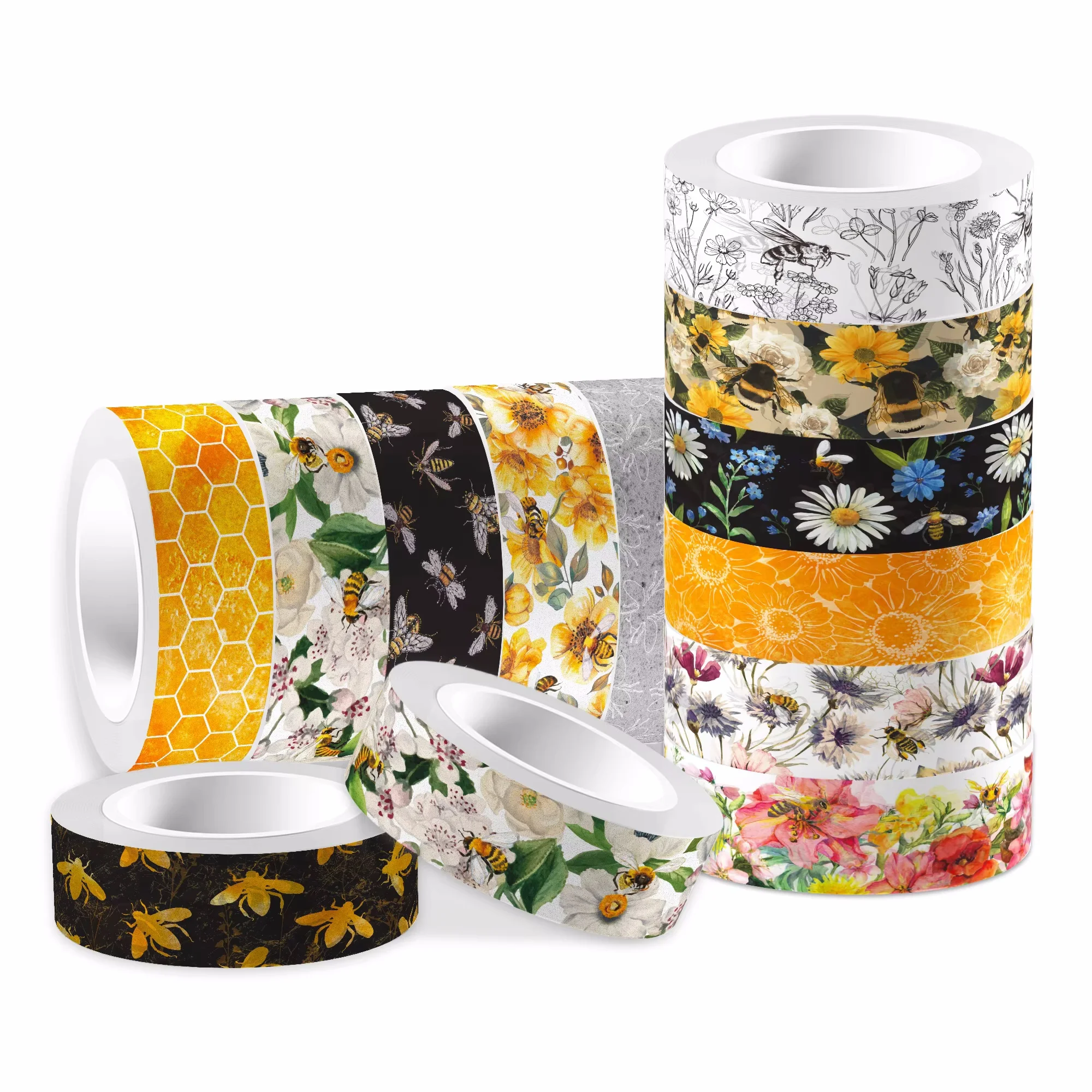 12 Rolls Flower Daisy Bee Masking Tape DIY Handbook Material Sticker Washi Tape Scrapbooking Birthday Gift Supplies