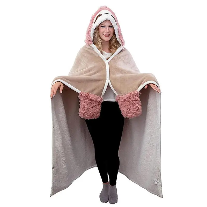 Coperta con cappuccio Cartoon donna coperta invernale con cappuccio indossabile per la famiglia morbida coperta TV con guanti coperta con cappuccio in flanella