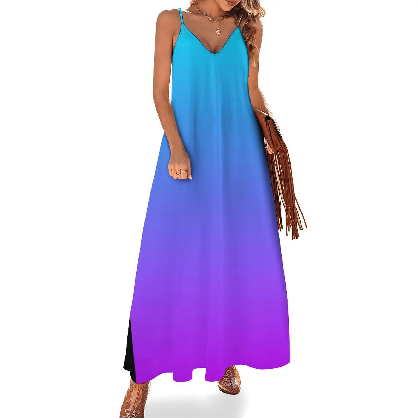 

Neon Blue & Purple Gradient Sleeveless Long Dress Woman clothing Women's summer dress women formal occasion dresses Dress