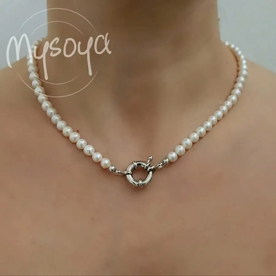 

MYSOYA White Freshwater Pearl Necklace 5-6mm Pearls Gift Box Gift for Her Wedding Jewelry Christmas Anniversary Birthday Gift