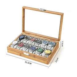 3/6/10/12 Girds New Bamboo Watch Stroage Boxes Jewelry Watch Case Storage Box Watch Holder Box Organizer Watch Display Box