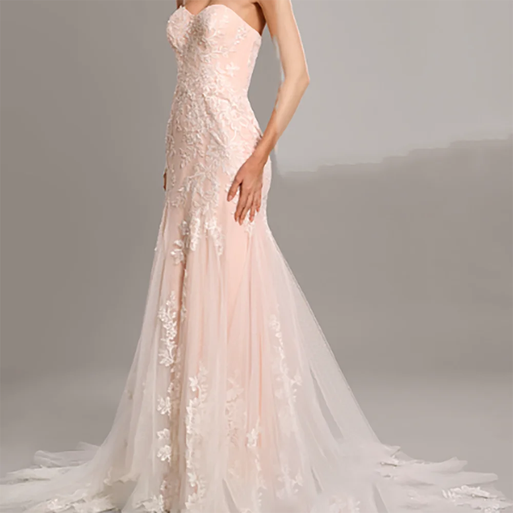 Robes de mariée sirène classiques, épaules dénudées, avec des appliques en cœur, sans manches, personnalisées