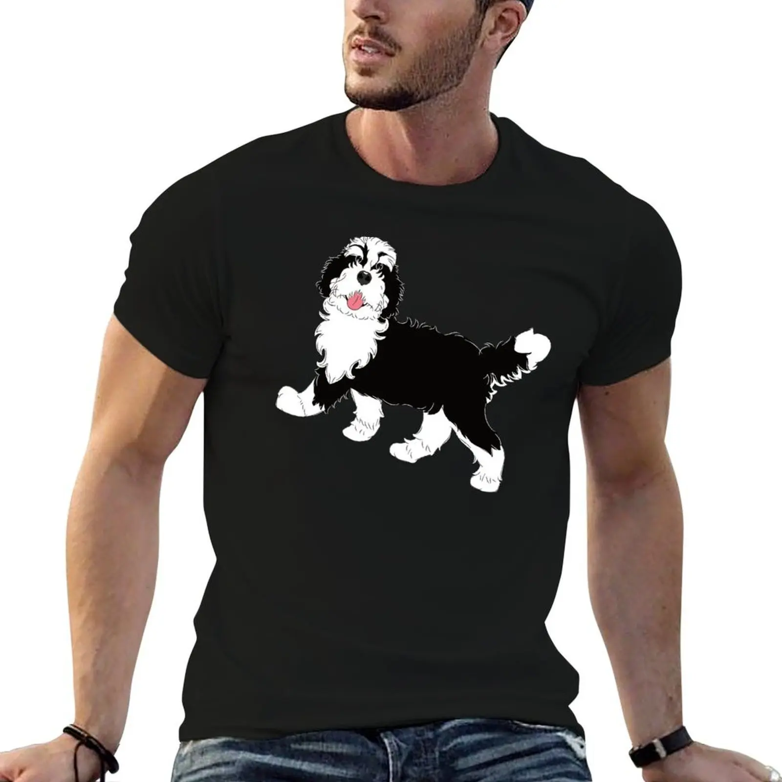 

Black and White Bernedoodle T-Shirt g man t shirts for men cotton tshirt 100% T-Shirt