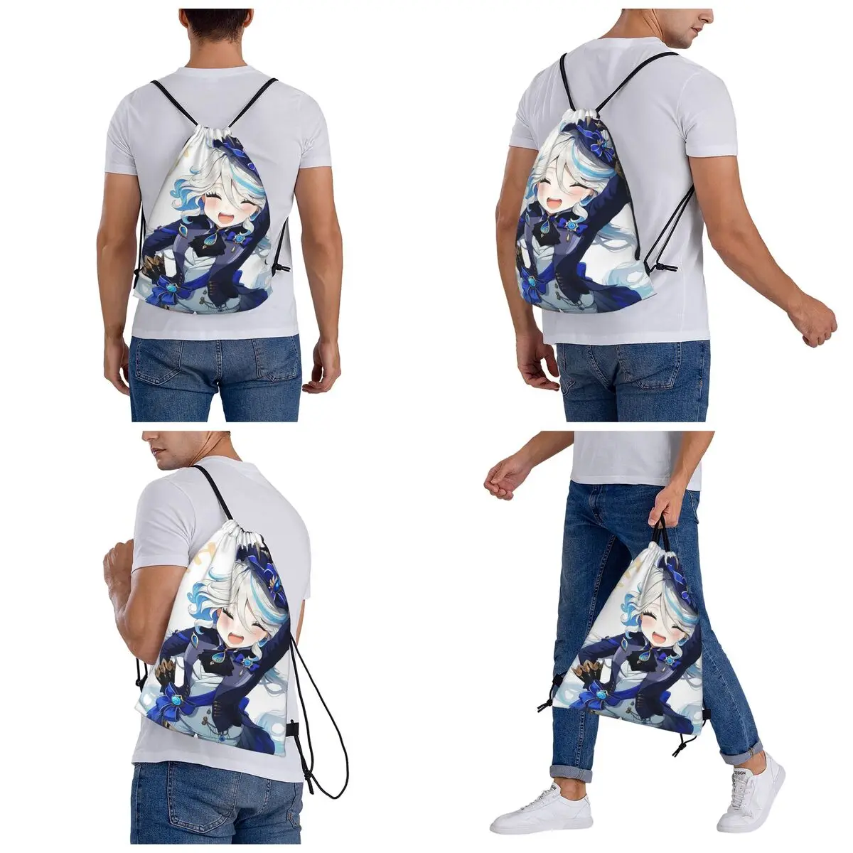 Furina Genshin Impact Backpacks Portable Drawstring Bags Shoes Bag Book Bags for Travel Students