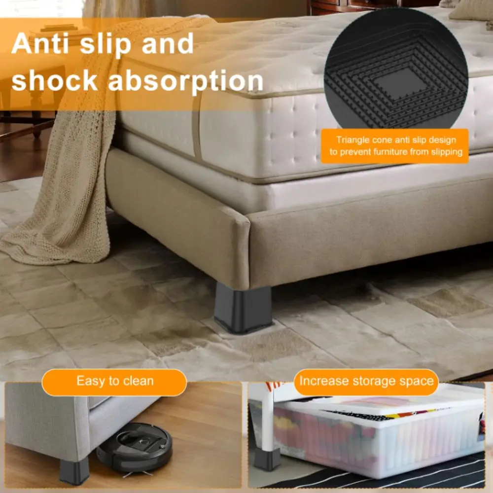 

4 Inch Height Bed Risers 4pcs Set Oversized Support Furniture Risers Heavy Duty Square Design Heavy Duty Risers Chair Leg