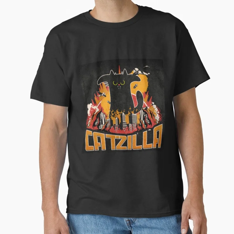 

King of the meowsters Catzilla #0808 Vintage Japanese Monster Anime movie gift T shirt for cat lover Large size Tops