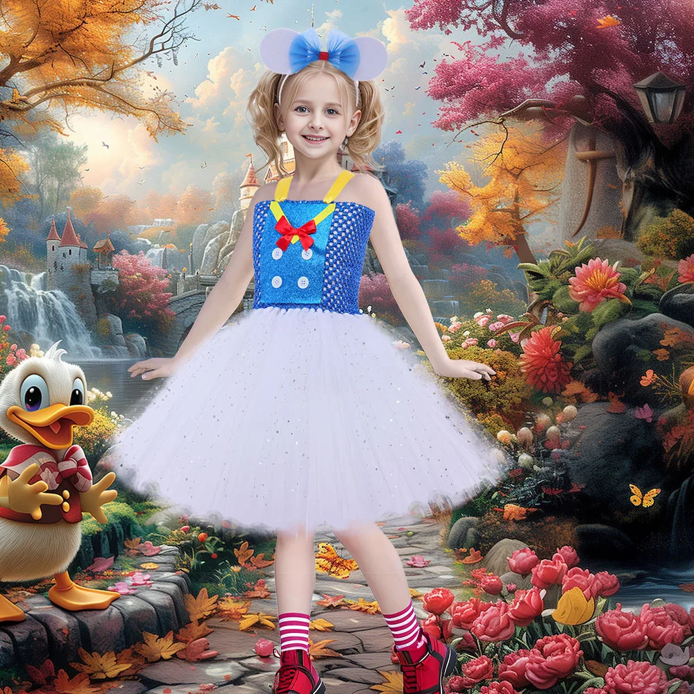Halloween Girls Tulle Tutu Dress Set With Headband Kids Fluffy Layered Dress Stage Outfit Children Flowy Mesh Princess PartyWear