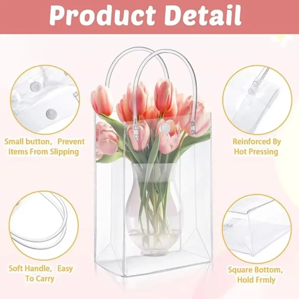 1/10Pcs Portable PVC Transparent Gift Bag Waterproof with Button Candy Gift Packaging Hand Loop Cosmetic Bag Baby Shower