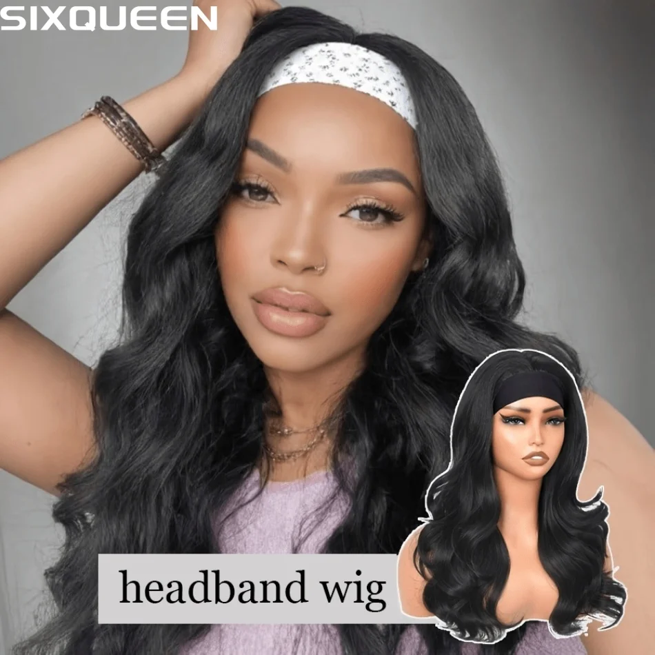 Headband Wig Human Hair Body Wave 16 Inch Glueless None Lace Front Wig Brazilian Virgin Hair Wear And Go Wigs For Women 200% Density Wigs Natural Black Color