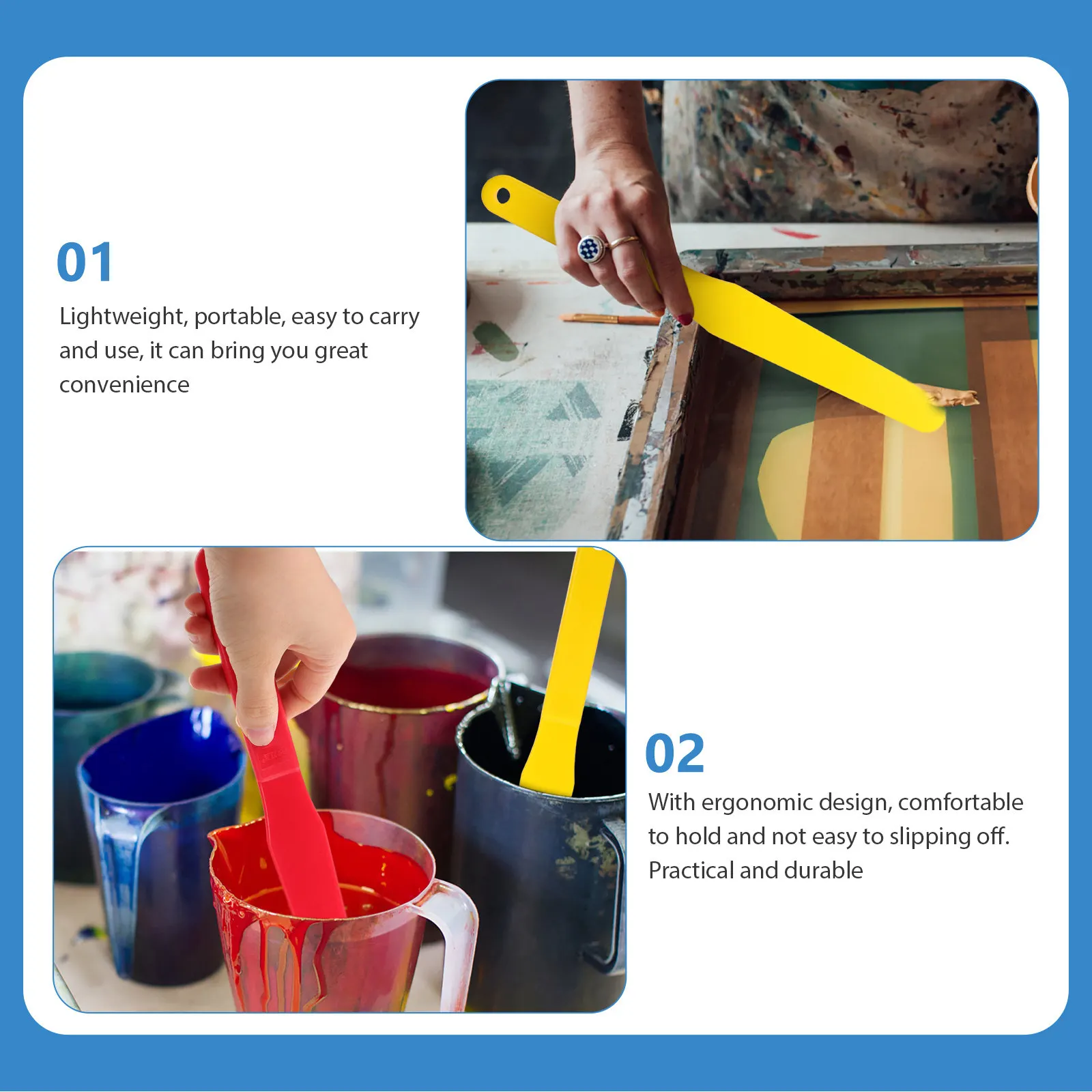 

5Pcs Non Slip Comfort Grip Plastic Spatula for Oil Painting Screen Printing Mixing Scraping Tool Portable Art Painting Supplies
