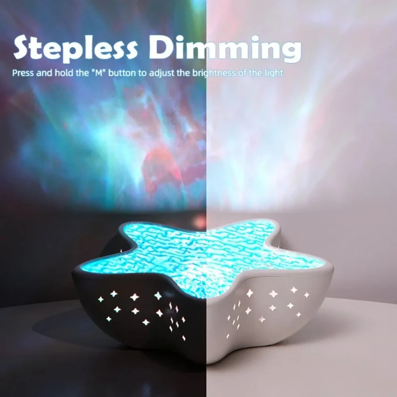 2 pcs Starfish Projector Night Light 7 Colors Changing Ambient Lighting Stepless Dimming Beside Table Lamp For Kids Gift