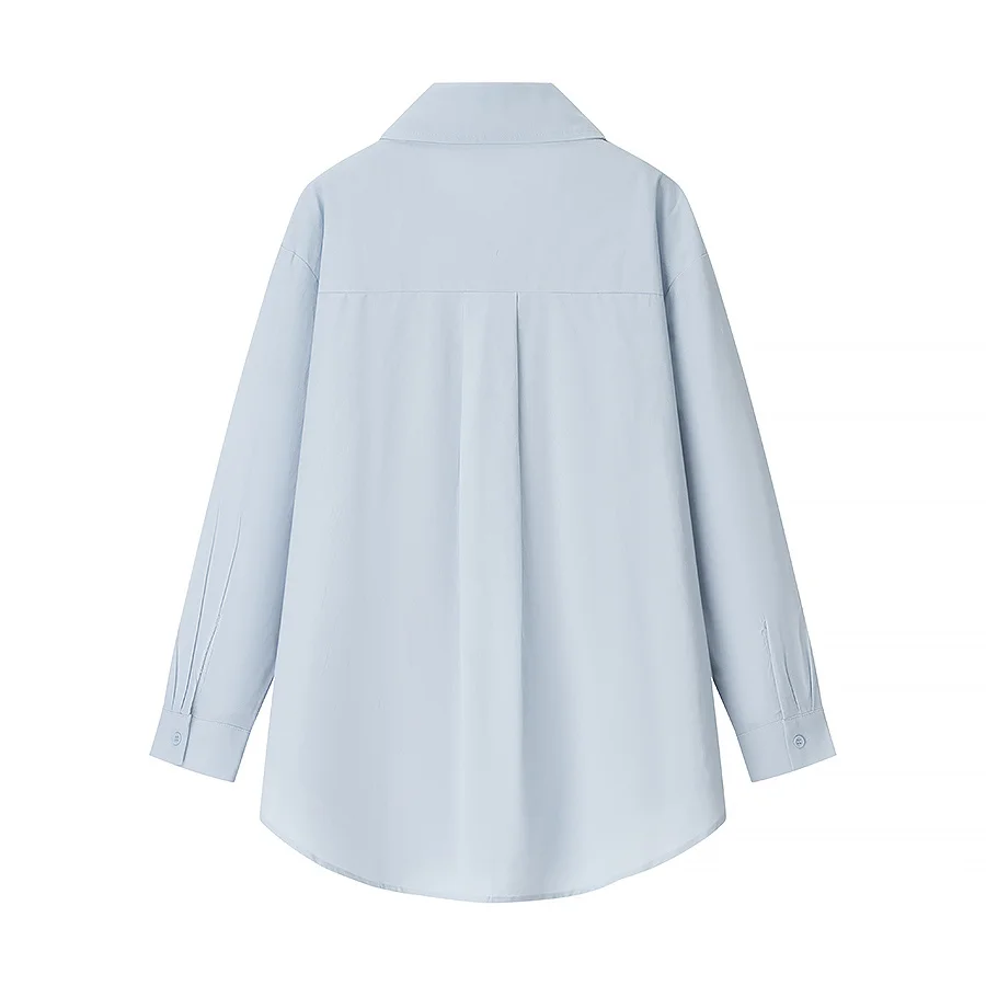 Bsk & tref2025 verão nova moda casual feminina simples lapela manga comprida camisa solta topo + calças de cintura elástica
