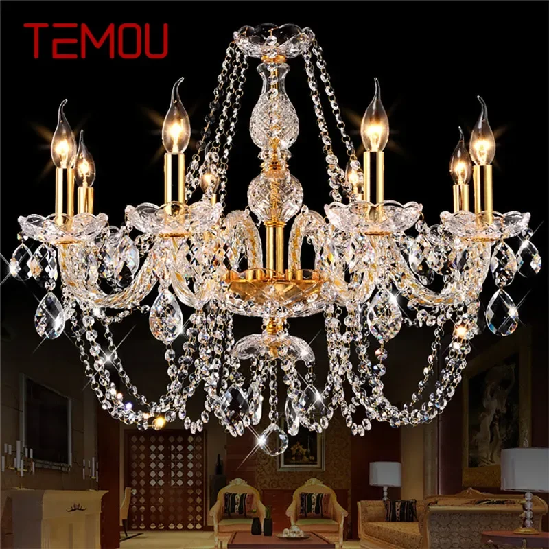 TEMOU-Lampe suspendue en cristal de luxe européen, lustre pour salon, restaurant, chambre à coucher, villa, hôtel, salon de beauté, vêtements