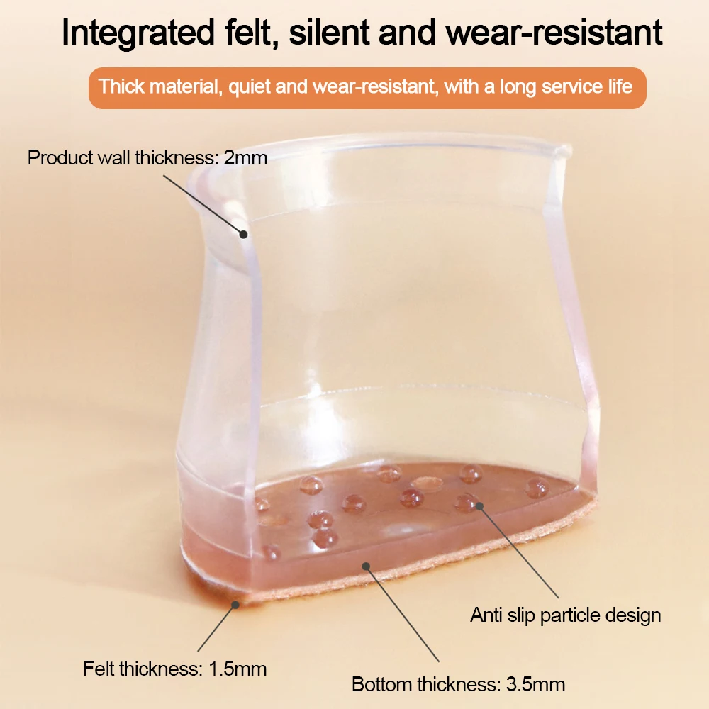 8pcs/Set Round Chair Leg Cover Silicone Silent Chair Leg Floor Protector Thickened Wear-resistant Chair Foot Pads Home Office