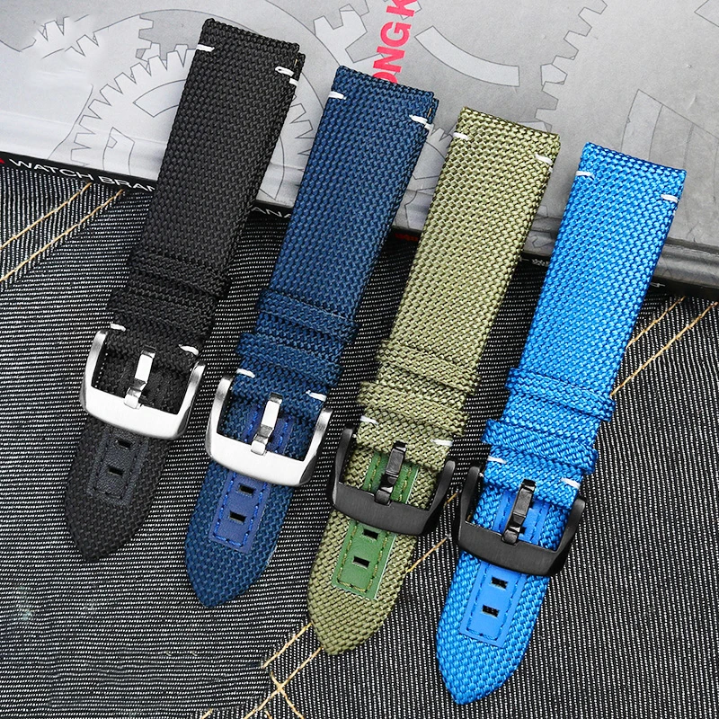 22mm Nylon Leather WatchbandFor Mido Navigator M026.629/430 Ocean Star M042.430 Citizen Waterproof Canvas Watch Strap Black Blue