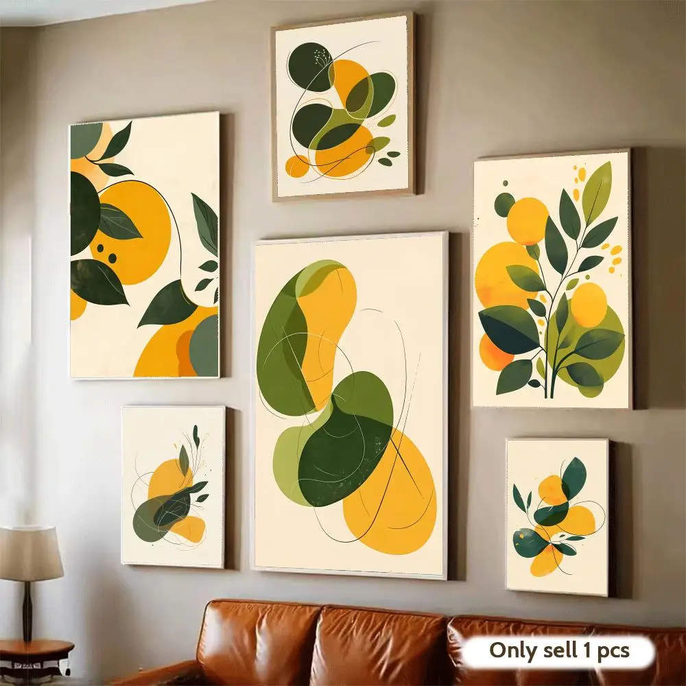 Abstract Leaves and Circles Poster Home Bar Wall Art Sticker Waterproof Self-Adhesive Mural