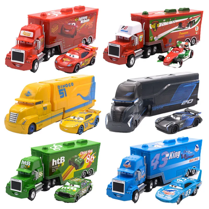 Disney Pixar Cars 3 Saetta McQueen Jackson Storm Chick Hicks Diecast Container Truck Modello in lega di metallo Giocattoli Regali di compleanno