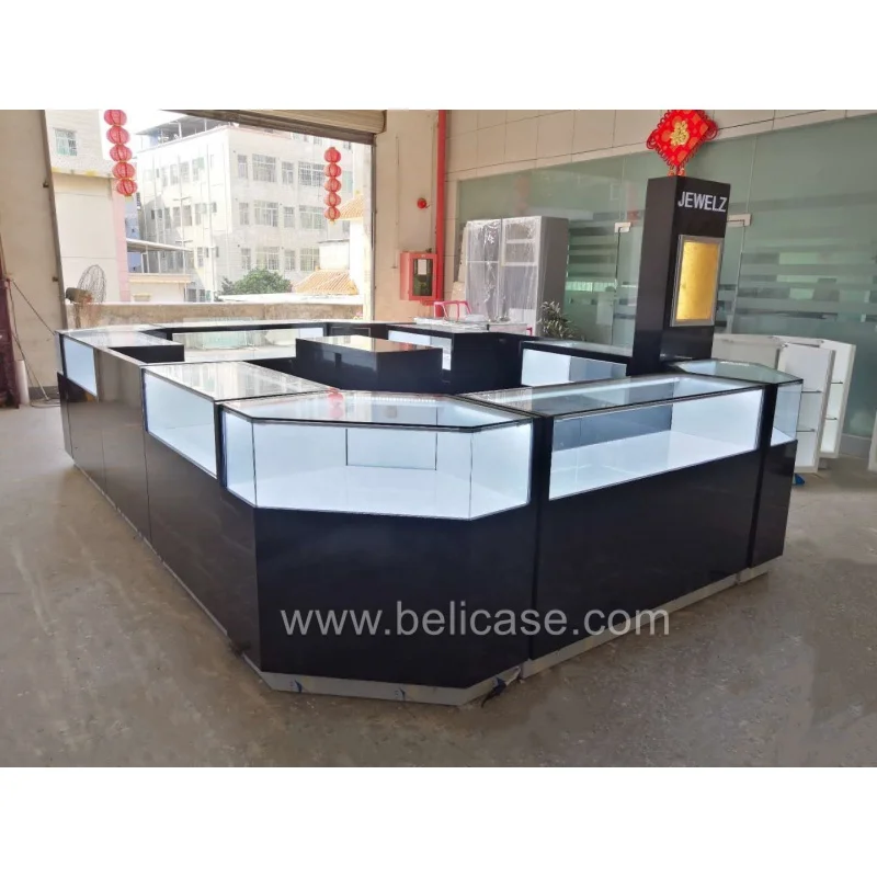 custom，Fashionable Wood Jewelry  Cabinet Counter Modern Jewelry  Kiosk Stand for Mall Retail Jewelry  Showcase with Light