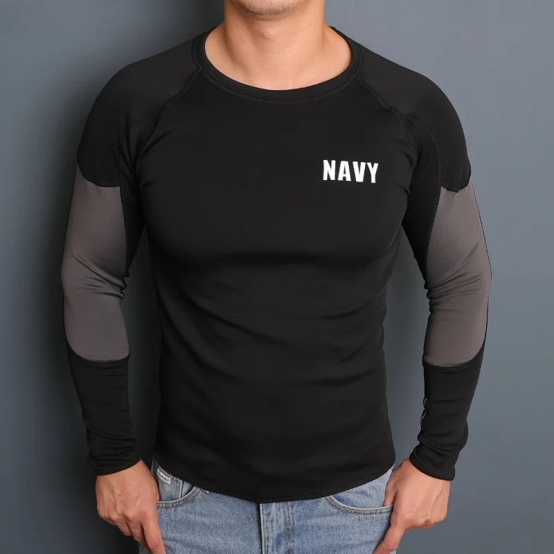 厚みのある戦術的な長袖-t-シャツアウトドアフィットネス紳士服防風暖かい整形機能服秋、冬、春用