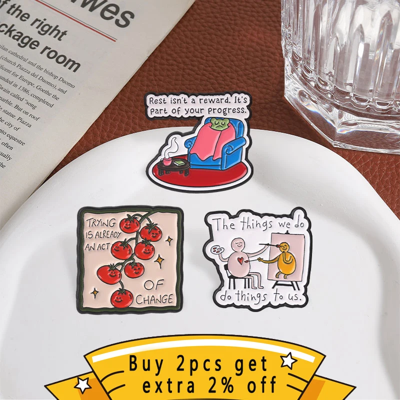 Mental Health Positive Quote Badges, Inspirational Cartoon Enamel Pin, Fashion Accessory, Gift for Self‑Care Lovers