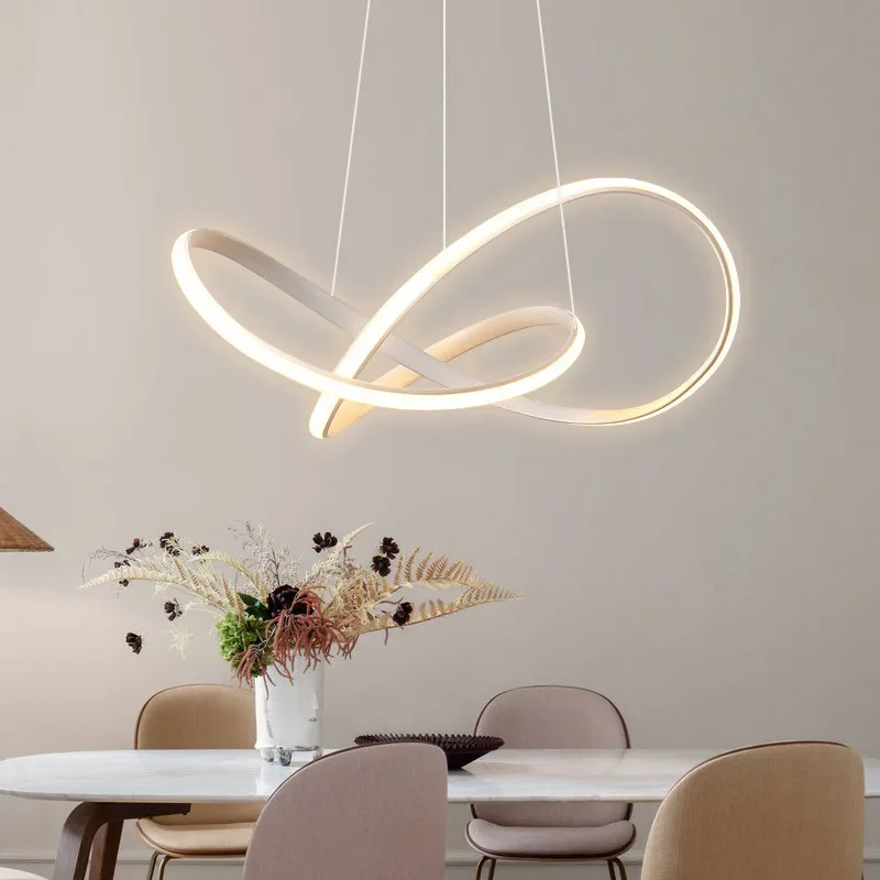 Dining Room LED Curved Pendant Lights Modern Home Decoration Living Room Ceiling Hanging lamps Kitchen Island Lighting Fixtures