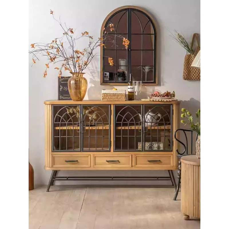 

American solid wood dining side cabinet entry wrought iron corner side cabinet entrance cabinet