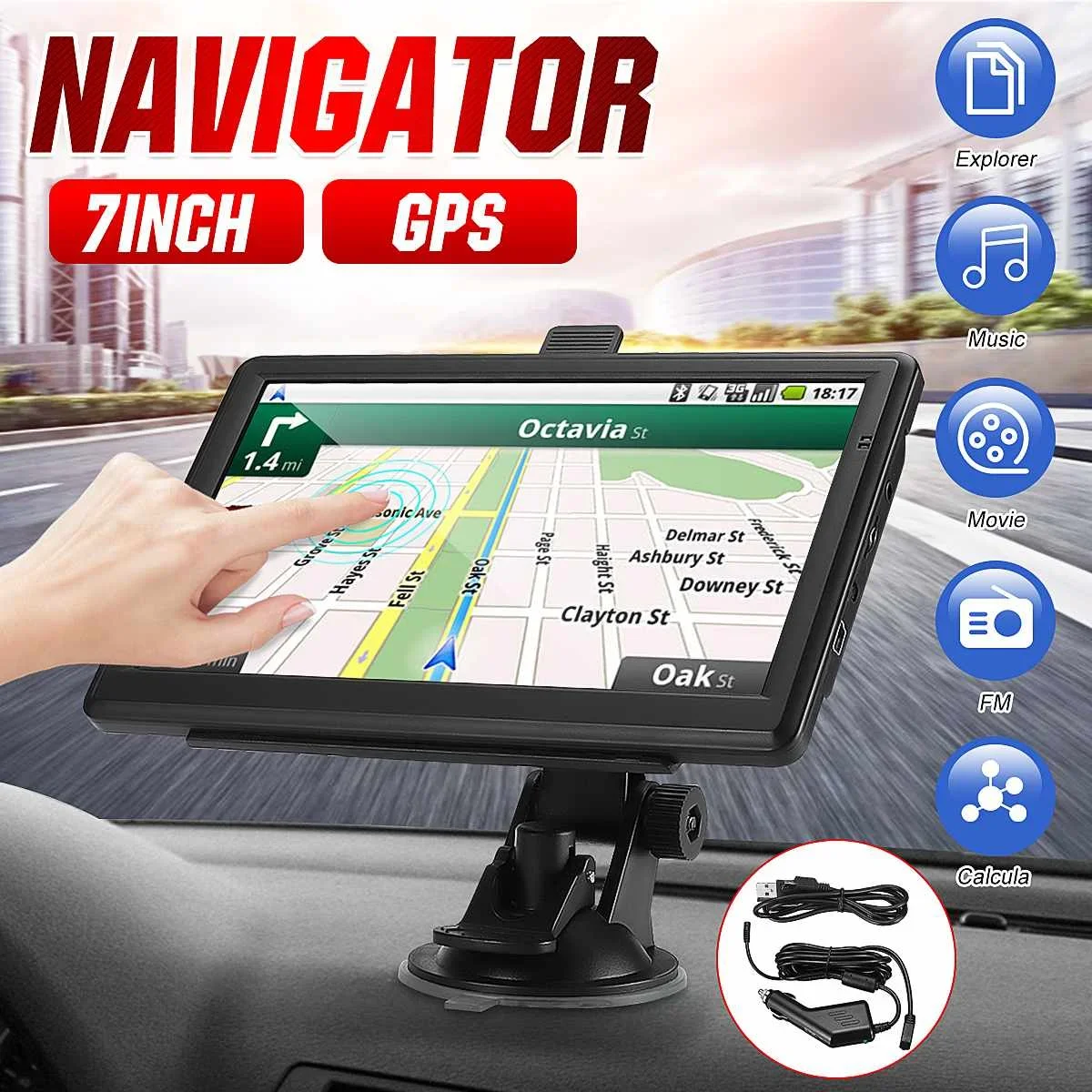 

7 Inch Car GPS Navigation Touch Screen GPS Navigator Truck Sunshade Sat Nav 8GB-128MB 2020 America Europe Map GPS New Body Kit