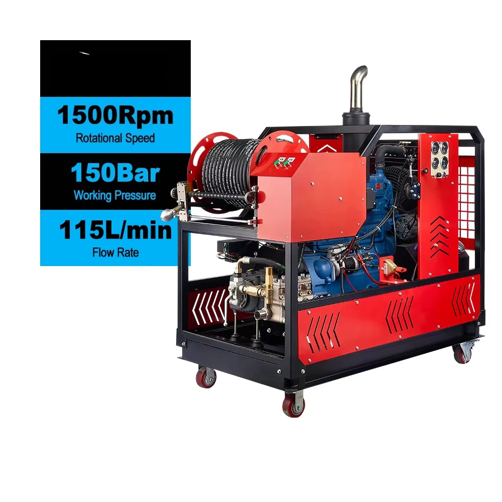 Heavy Duty 150 Bar Portable Sewer Jetter Industrial Belt Driven Drain Cleaning Machine