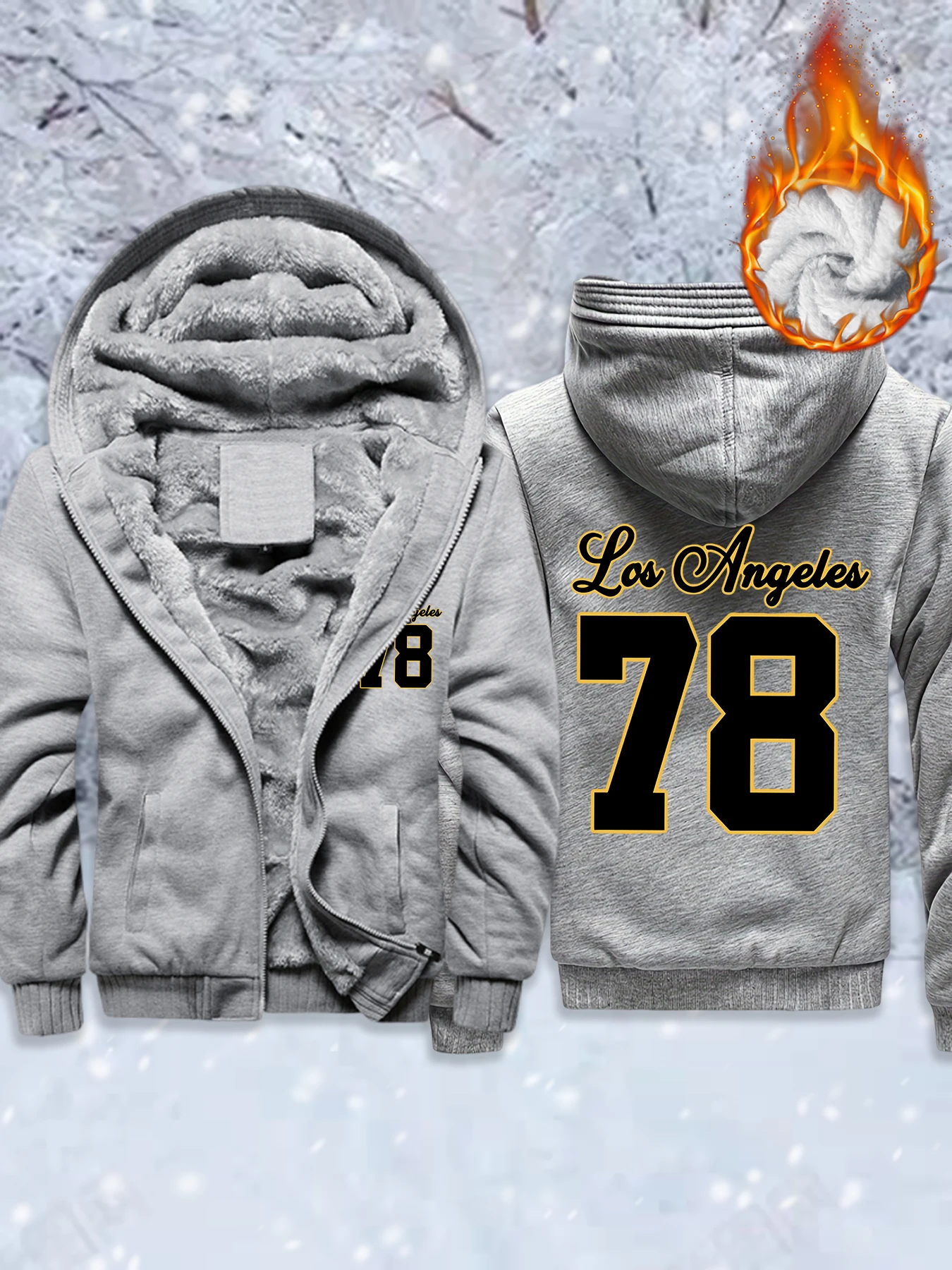 سترات لوس أنجلوس رقم 78 مطبوعة للجنسين من الصوف الناعم سترة دافئة ومريحة وسميكة للشتاء ملابس الشارع الشهير مع قلنسوة بسحاب للرجال