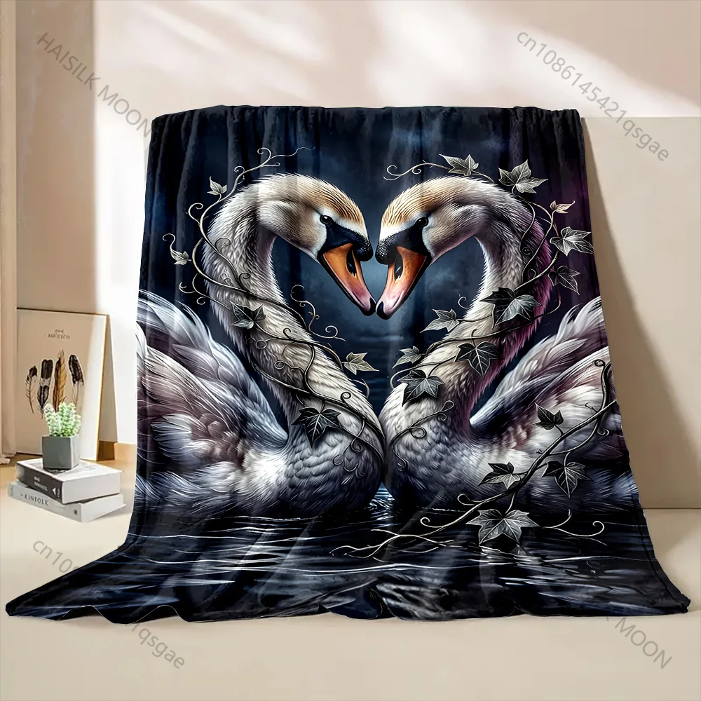 1PC Swans gaze entwined by vines Print Blanket Warm Soft Fluffy Kids and Adult Sofa Bed Throw Blanket for Home Travel Camping