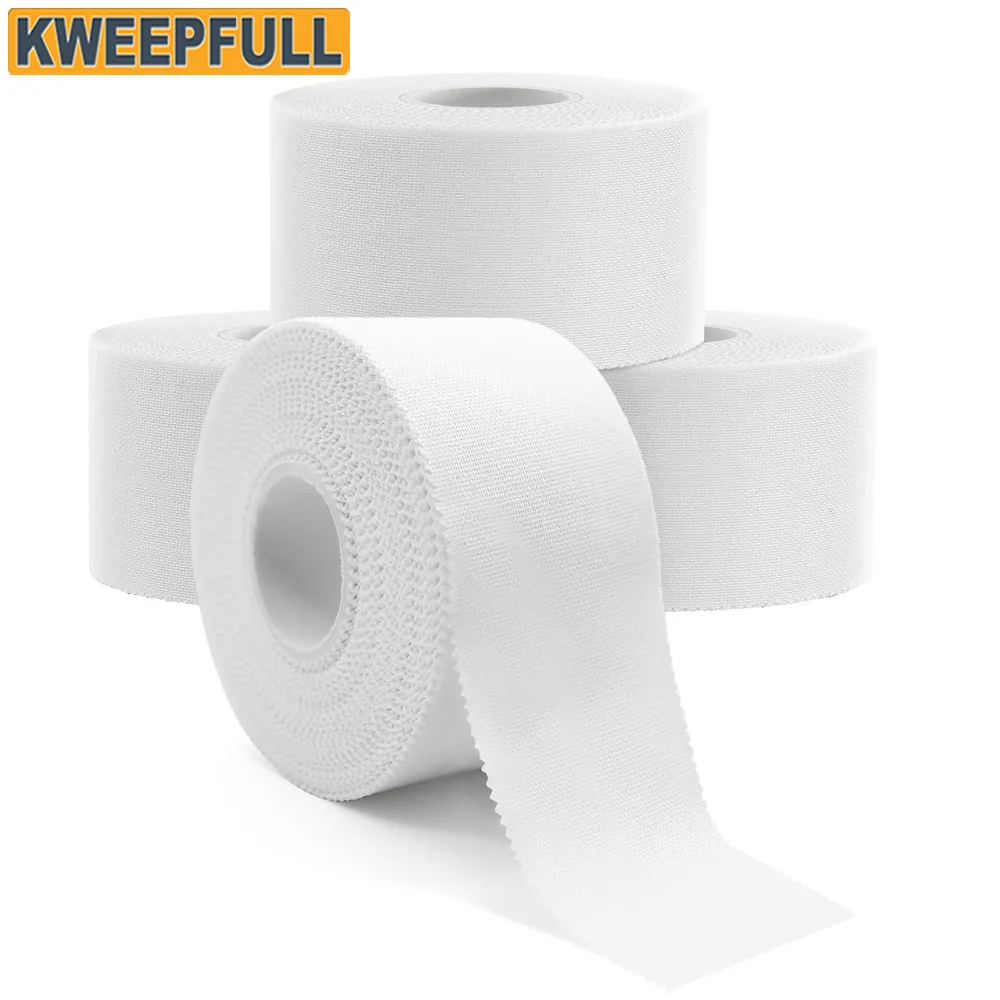 4 Rollen 2,5/3,8/5cm Sport-Athletik-Wasserdichtes Baumwoll-Klebeband Weiß für Boxen, Verletzungsunterstützung und Sportbandage