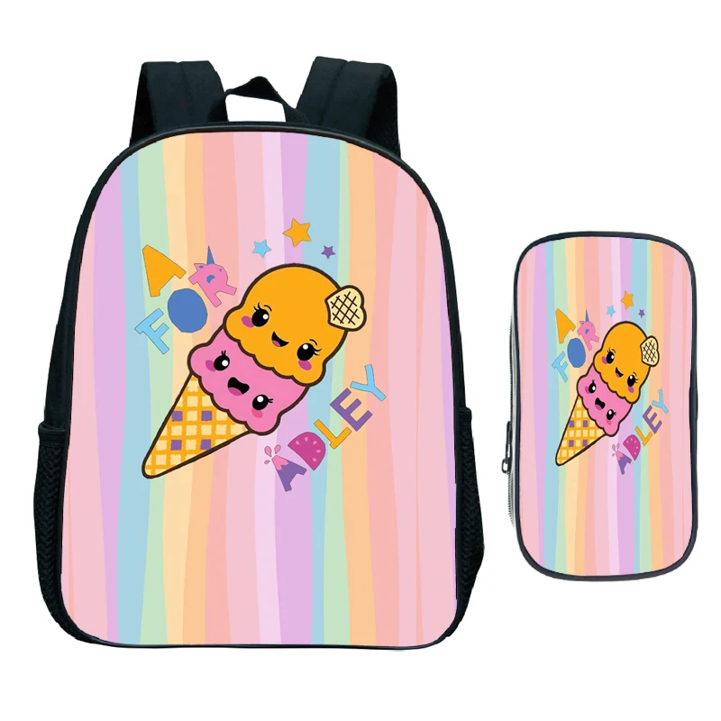 

A for Adley Unicorn Backpacks 2pcs Student School Bag Cartoon Rainbow Ice Cream Kindergarten Rucksack Children's Travel Bag Gift