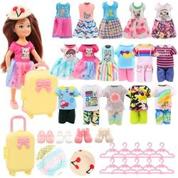 23 Pcs 5.4 Inch Doll For Barbie Chelsea Doll Clothes and Accessories=1 Luggage 3 Dress 3 Tops and Pants 2 Hats 10 Hanger+4 Shoes