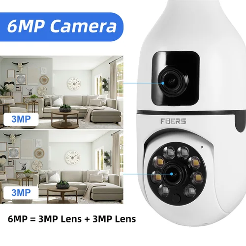 Imagen 2 del producto FUERS 3K 6MP E27 bombilla WiFi cámara 5G lente Dual pantalla seguimiento automático Audio bidireccional Color visión nocturna Mini cámara de seguridad