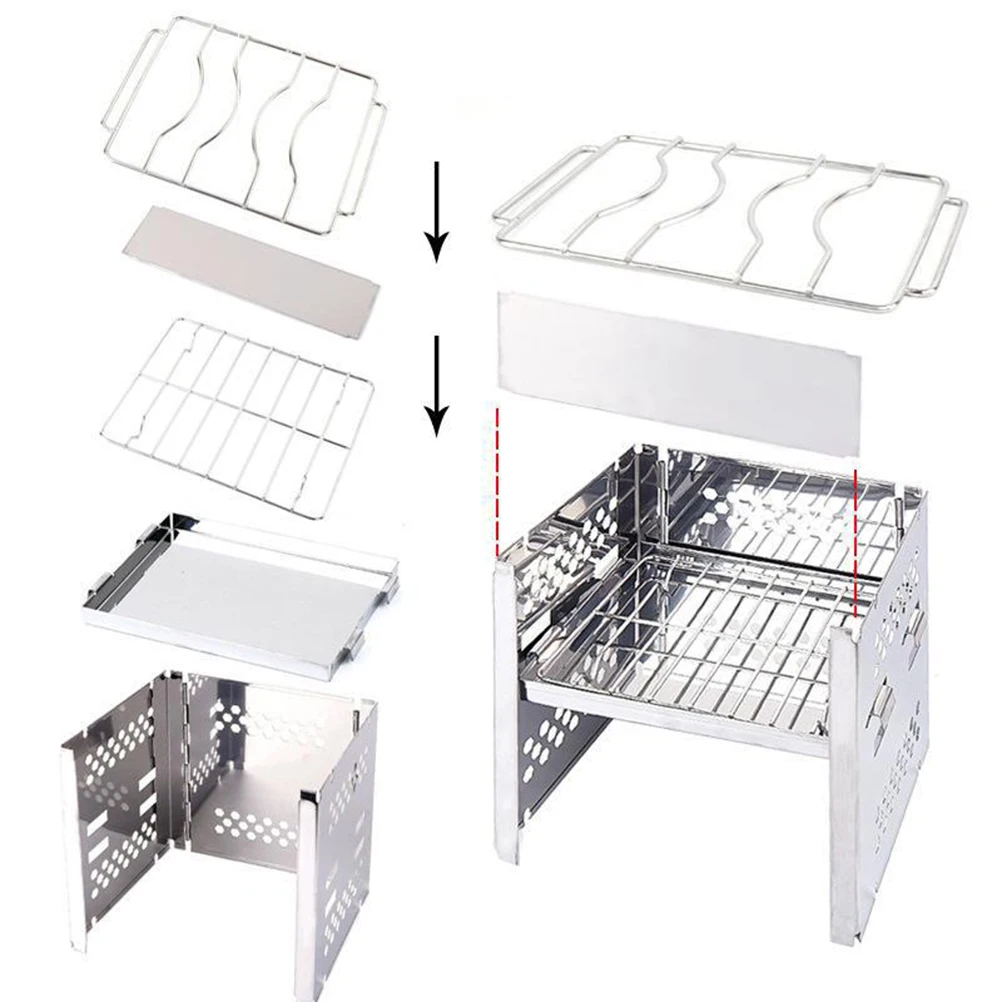

Folding Grill Wood Burning Stove Stainless Steel Stainless Steel Bbq Grill BBQ Portable Camping Cookware Mini Collapsible