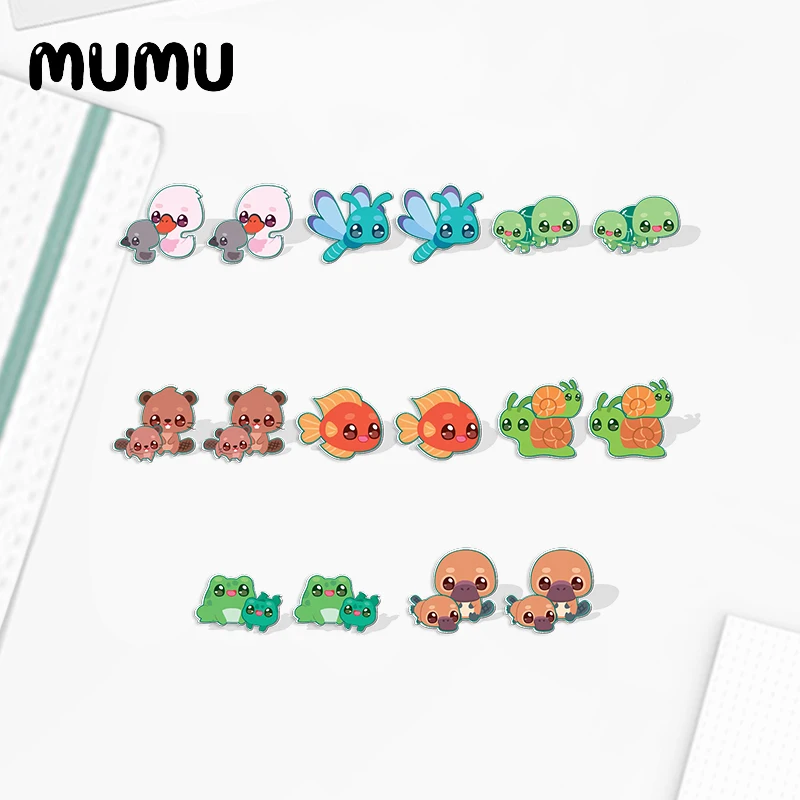 2023 New Pond Animal Acrylic Stud Earring Platypus Otter Turtle Handmade Earrings Resin Epoxy Jewelry Gifts Friend