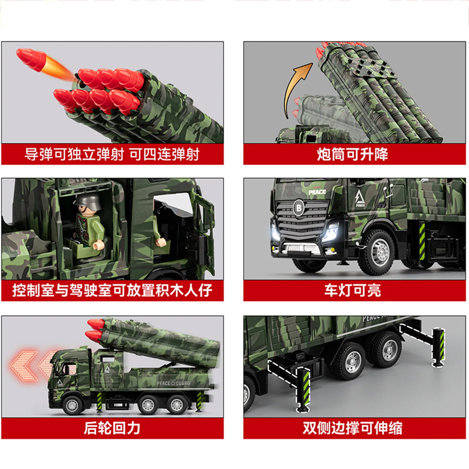 1:32 militar 8 motor míssil intercontinental veículo modelo brinquedos metal diecast som luz portas abertas puxar para trás meninos presentes