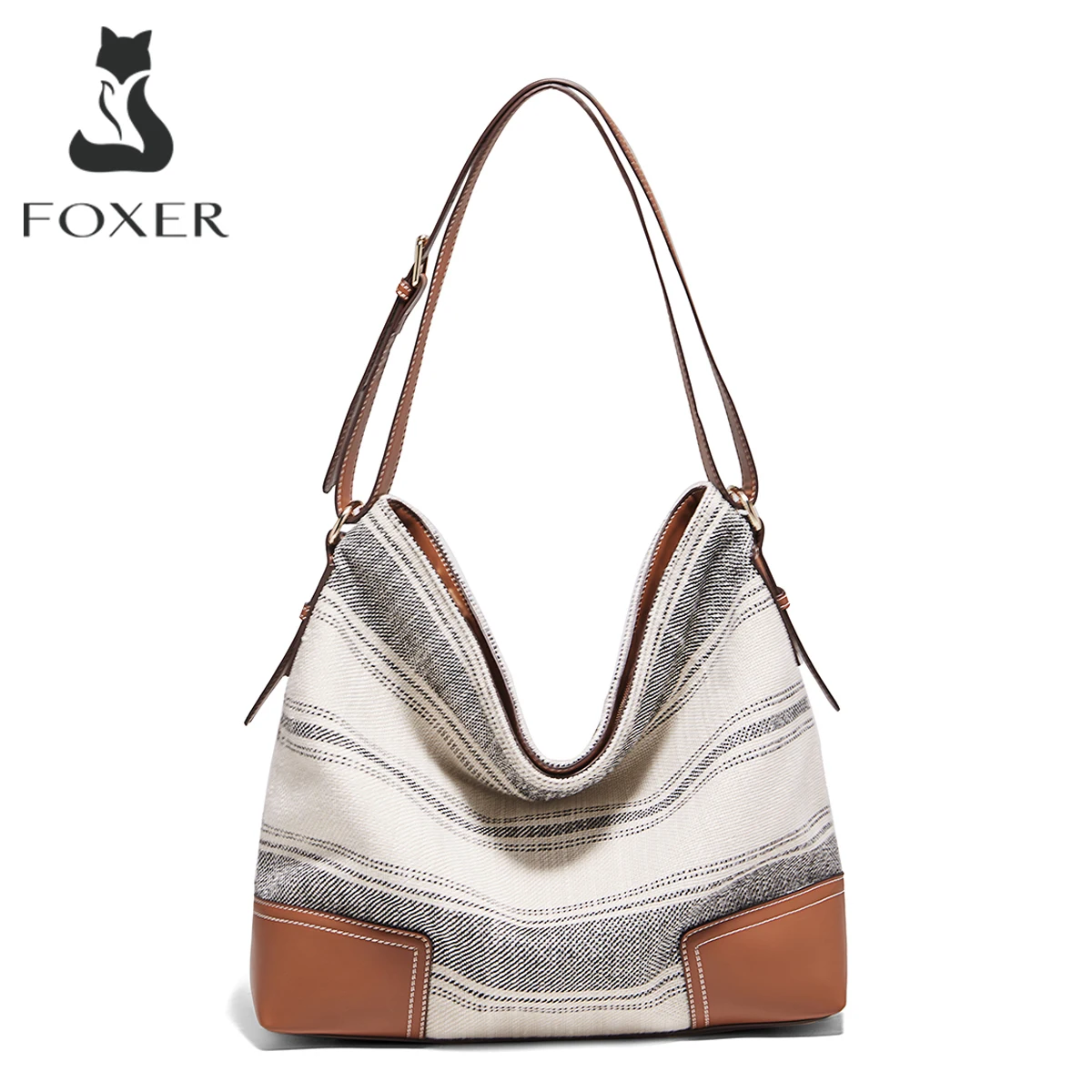 FOXER Women Fabric Tote Handbag Fashion Lady Shoulder Bag Large Capacity Hobo Bucket Bag Chrismas Gift