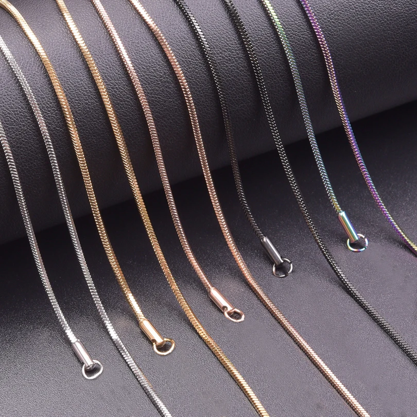 10pcs 1.2mm Round Snake Chains Necklace Jewelry 45/50/60/70cm Length 5 Colors Unisex Stainless Steel Necklace Women Men Jewelry