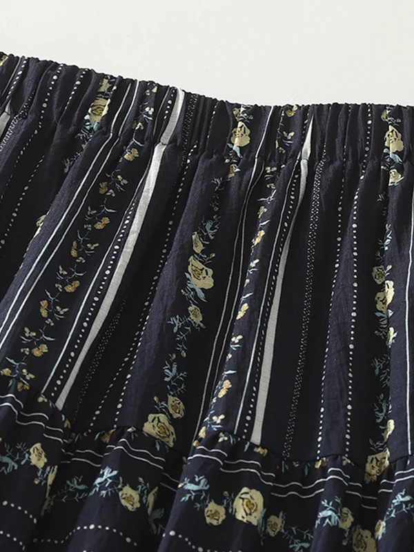 

Ele Floral Print Midi Skirt Women's Summer Versatile A-Line Holiday Knee-Length Long Skirt High Waist Loose Fit Skirt