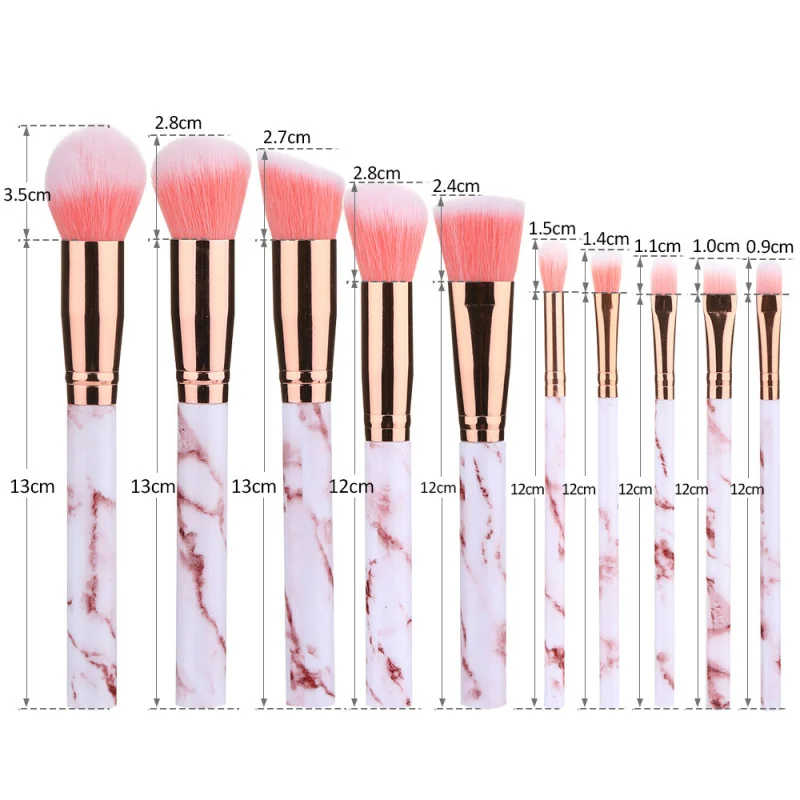New10Set di pennelli per trucco Set completo di strumenti di bellezza con motivo in marmo Set di pennelli per ombretto per fard