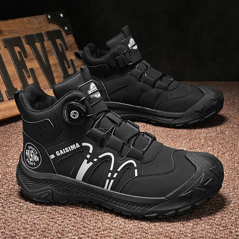 

Горячие черные мужские мотоциклетные ботинки, дизайнерские осенние ботильоны для мужчин, байкерская обувь, нескользящие уличные походные ботинки, мужские рабочие кроссовки