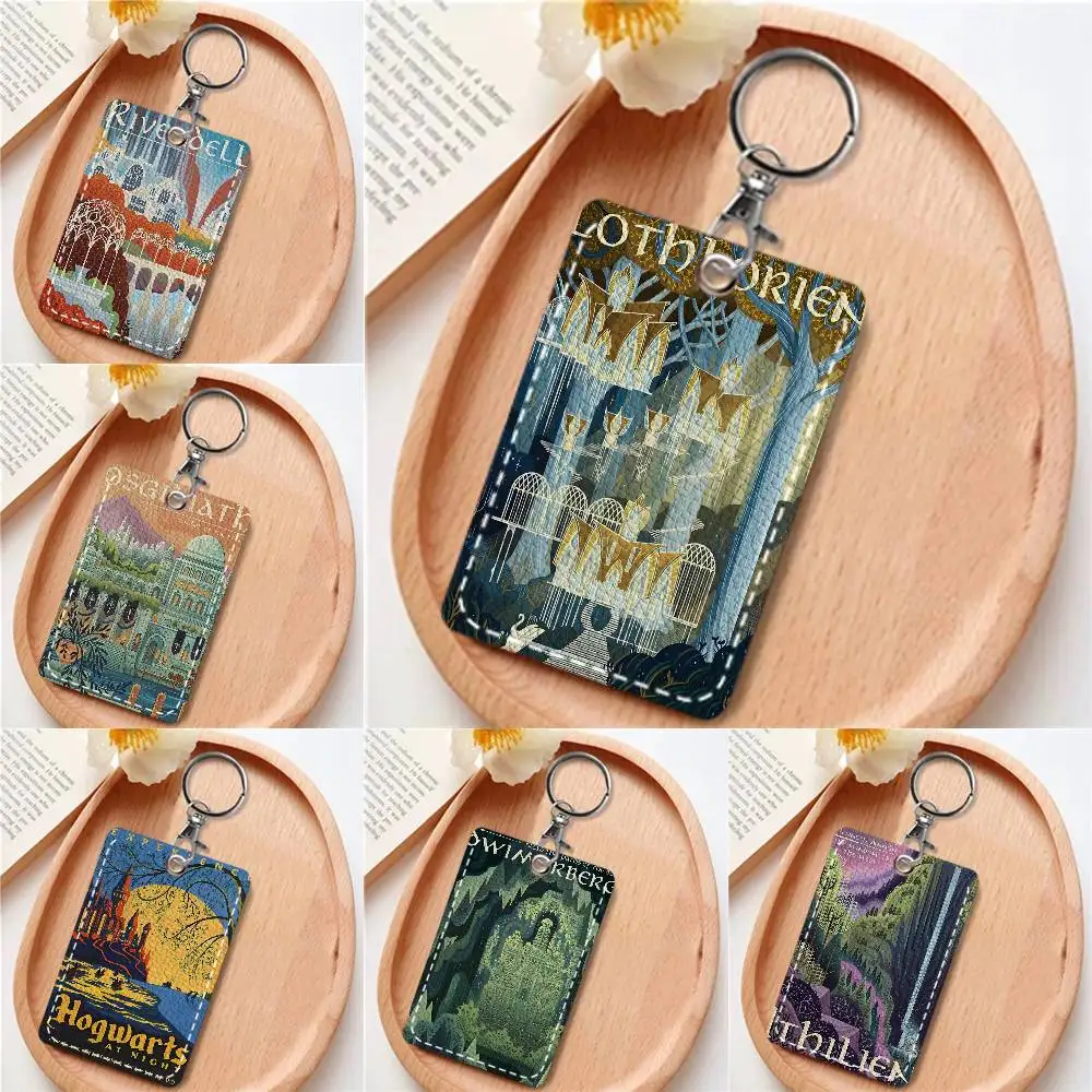 

Abstract Ring Art Retro Travel Hippie Card Holde Applicable To Credit Cards Bus Card Soft Leather Rectangular Keychain