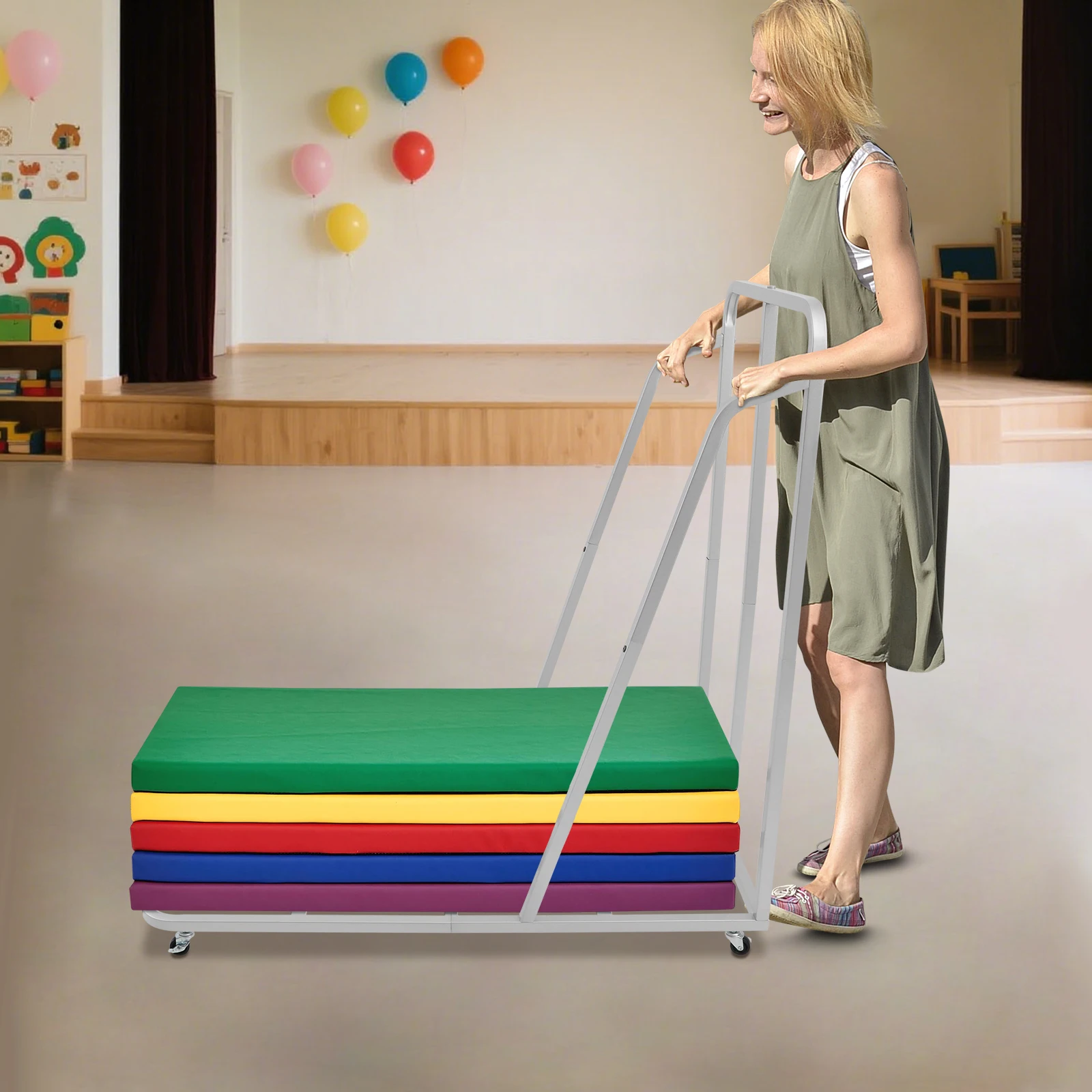 Rest Mat Handcart Storage Cart Sleeping Mat Rolling Cart with 5 Rotatable Casters Maximum Load Capacity 100LBS