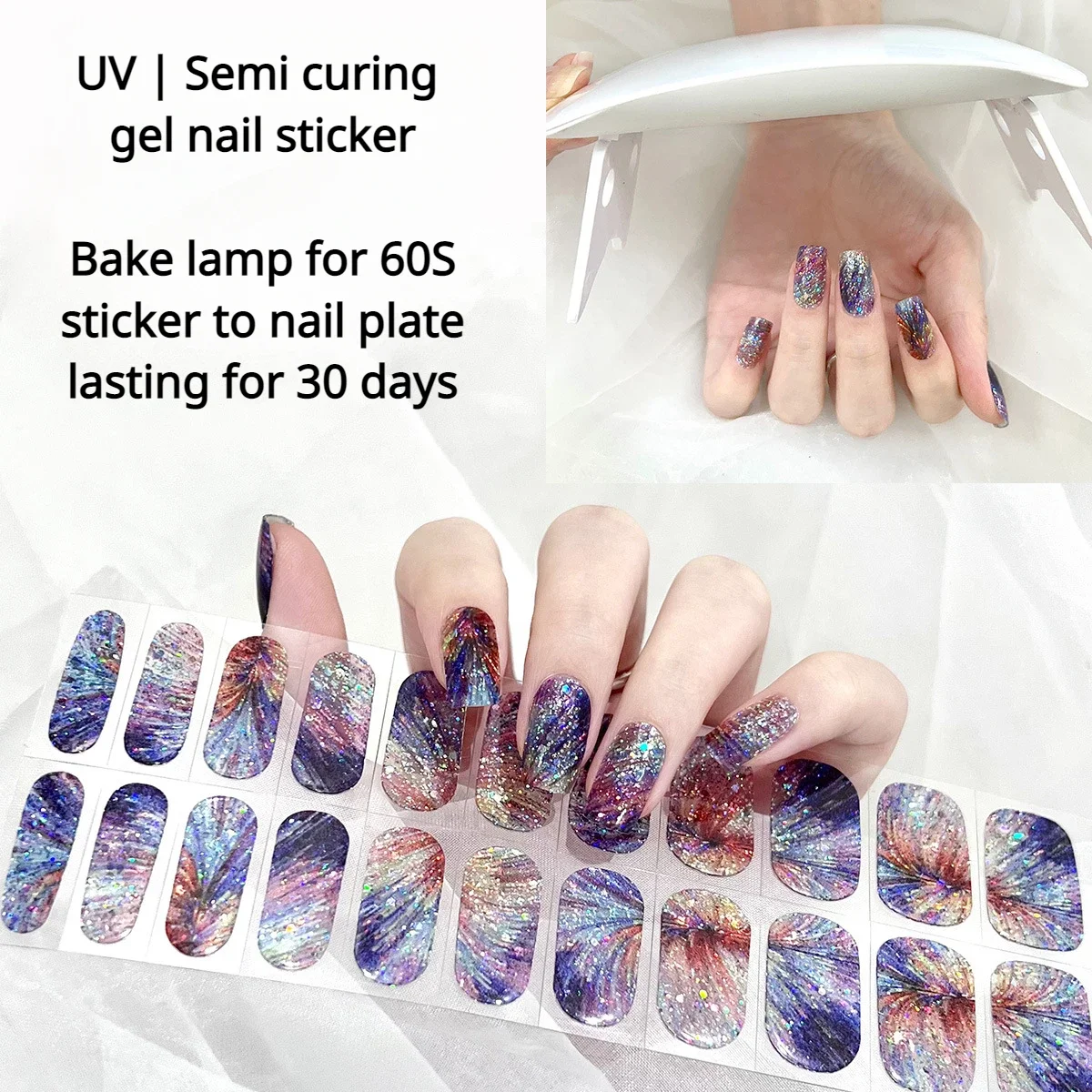 Ins Ice Transparente Nude Nail Adesivos, Gel UV Nail Patch, Semi Cura, Cozimento Fototerapia, Filme de Óleo Leve, 22 Dicas por Folha